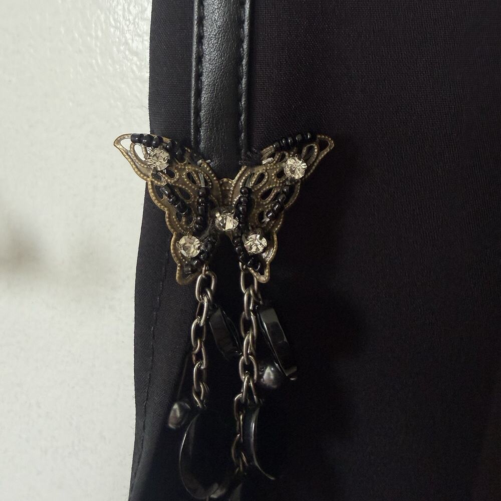 Y2k ABSOLU Confort Paris Black Butterfly Embellished Capri Pants US 8 FR 40 Chic - Picture 5 of 11